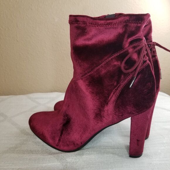 Francesca's Wine Burgundy Velvet Sock Ankle Boots Bootie Retro Size 10 - Picture 4 of 13